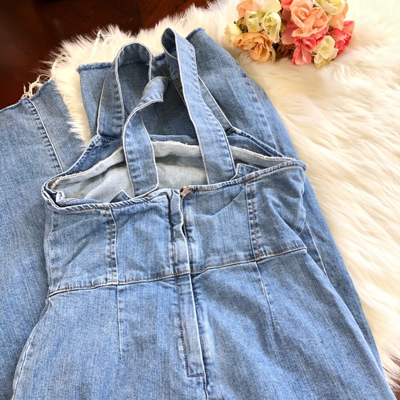 Denim wide leg cropped Jumpsuit - Picture 7 of 7